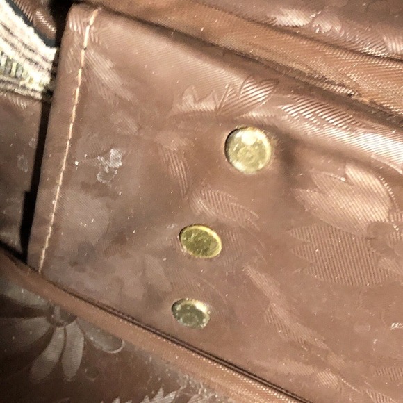 Small Travel Bag Suitcase 1970s Floral Striped Tropical Stripes Zipper Pocket - Picture 16 of 16